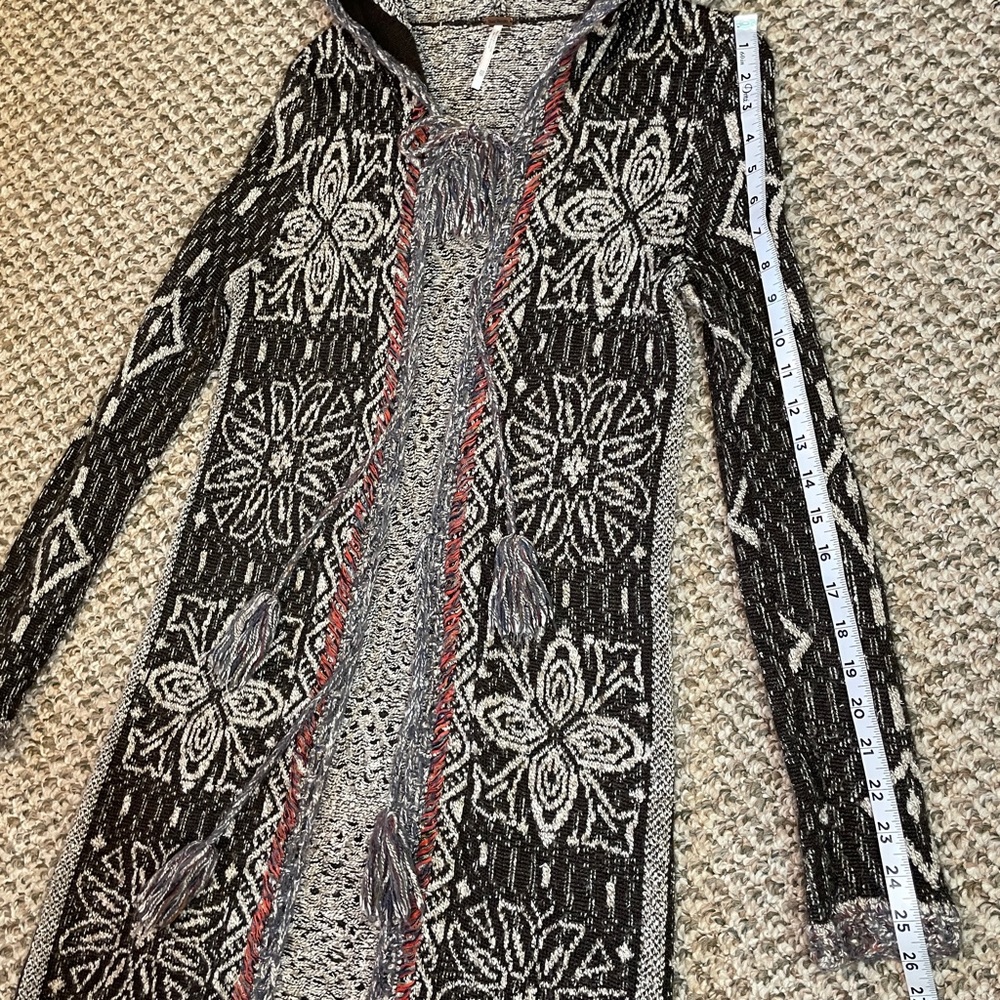 Free People Kai Open Front Pom Pom Tassel Tie Hooded Duster Cardigan - Picture 12 of 14